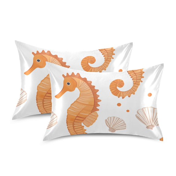 Yayeee Pillowcase Standard Size Set of 2 Satin Wrinkle Resistant Pillow Case, Orange Seahorse