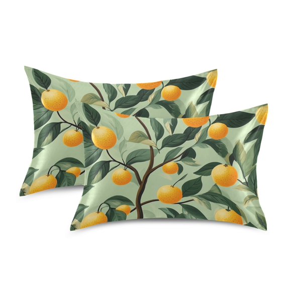 Yayeee Pillowcase Standard Size Set of 2 Satin Wrinkle Resistant Pillow Case, Orange Tree