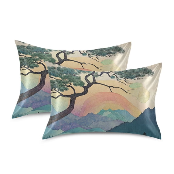 Yayeee Pillowcase Standard Size Set of 2 Satin Wrinkle Resistant Pillow Case, Pine Tree Rainbow