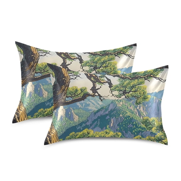 Yayeee Pillowcase Standard Size Set of 2 Satin Wrinkle Resistant Pillow Case, Pine Tree