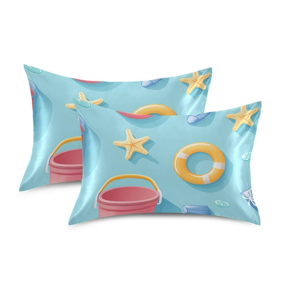 Yayeee Pillowcase Standard Size Set of 2 Satin Wrinkle Resistant Pillow Case, Pink Beach Toys Pattern