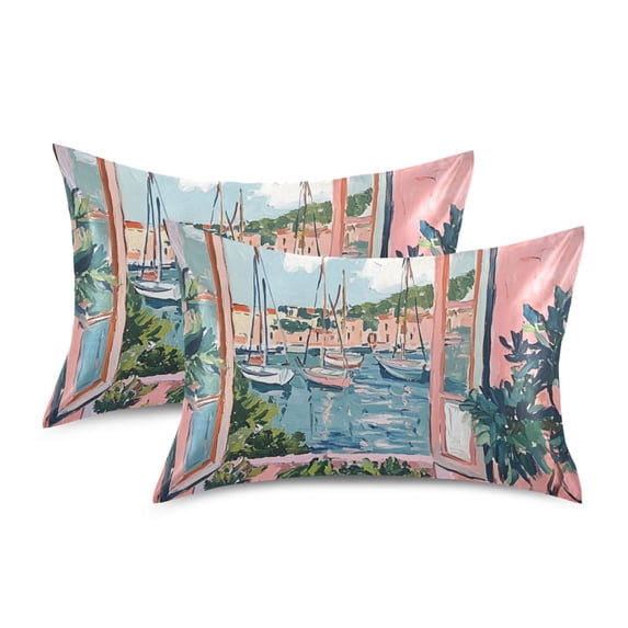 Yayeee Pillowcase Standard Size Set of 2 Satin Wrinkle Resistant Pillow Case, Pink Boat