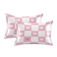 thumbnail image 1 of Yayeee Pillowcase Standard Size Set of 2 Satin Wrinkle Resistant Pillow Case, Pink Checkered Heart, 1 of 8