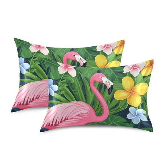 Yayeee Pillowcase Standard Size Set of 2 Satin Wrinkle Resistant Pillow Case, Pink Flamingo Pattern
