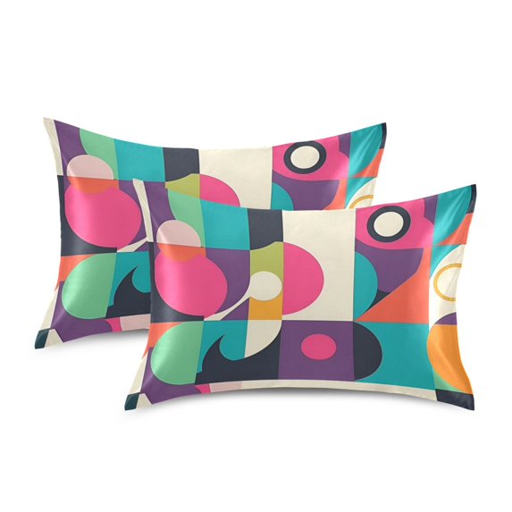 Yayeee Pillowcase Standard Size Set of 2 Satin Wrinkle Resistant Pillow Case, Pink Geometric