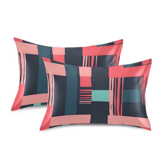 Yayeee Pillowcase Standard Size Set of 2 Satin Wrinkle Resistant Pillow Case, Pink Geometric