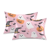 Yayeee Pillowcase Standard Size Set of 2 Satin Wrinkle Resistant Pillow Case, Pink Halloween Ghosts