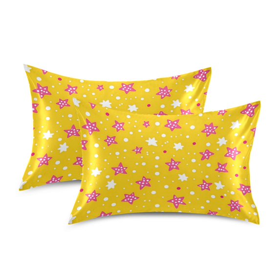 Yayeee Pillowcase Standard Size Set of 2 Satin Wrinkle Resistant Pillow Case, Pink White Stars