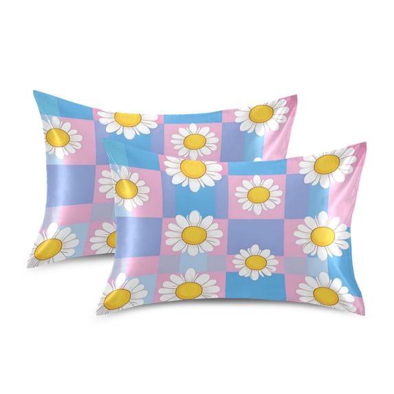 Yayeee Pillowcase Standard Size Set of 2 Satin Wrinkle Resistant Pillow Case, Playful Daisy