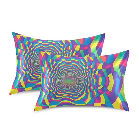 Yayeee Pillowcase Standard Size Set of 2 Satin Wrinkle Resistant Pillow Case, Psychedelic Pattern