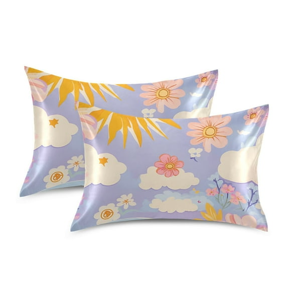 Yayeee Pillowcase Standard Size Set of 2 Satin Wrinkle Resistant Pillow Case, Purple Clouds