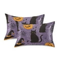 thumbnail image 1 of Yayeee Pillowcase Standard Size Set of 2 Satin Wrinkle Resistant Pillow Case, Purple Halloween Black Cat, 1 of 7