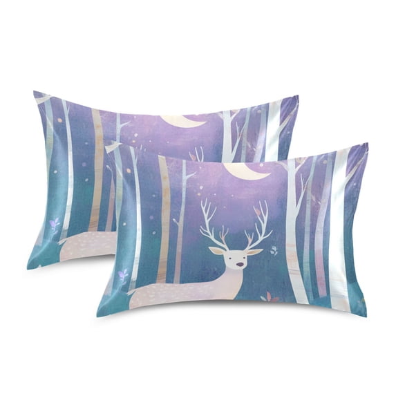 Yayeee Pillowcase Standard Size Set of 2 Satin Wrinkle Resistant Pillow Case, Purple Night Deer