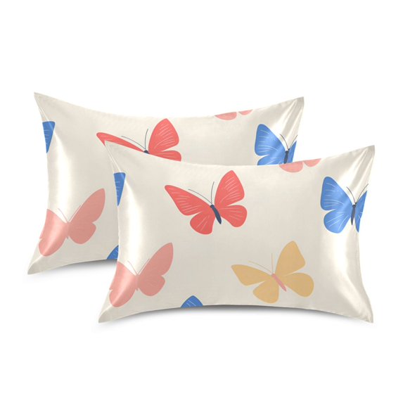 Yayeee Pillowcase Standard Size Set of 2 Satin Wrinkle Resistant Pillow Case, Red Butterflies
