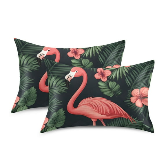 Yayeee Pillowcase Standard Size Set of 2 Satin Wrinkle Resistant Pillow Case, Red Flamingo Pattern