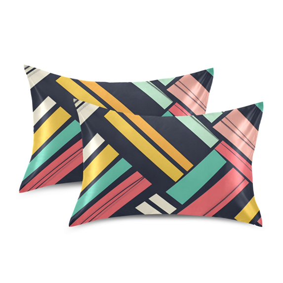 Yayeee Pillowcase Standard Size Set of 2 Satin Wrinkle Resistant Pillow Case, Red Geometric