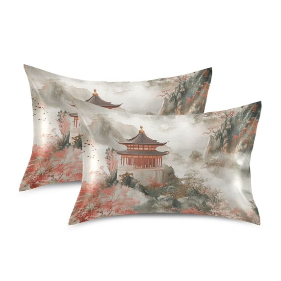 Yayeee Pillowcase Standard Size Set of 2 Satin Wrinkle Resistant Pillow Case, Red Mountain Pattern