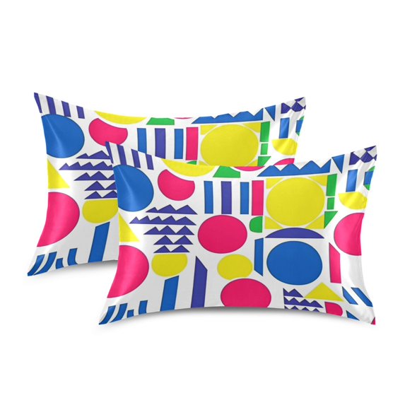 Yayeee Pillowcase Standard Size Set of 2 Satin Wrinkle Resistant Pillow Case, Red Retro Shapes