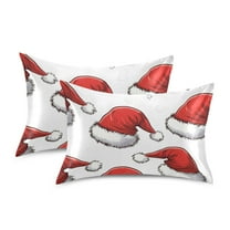 Yayeee Pillowcase Standard Size Set of 2 Satin Wrinkle Resistant Pillow Case, Red Santa Hats Pattern