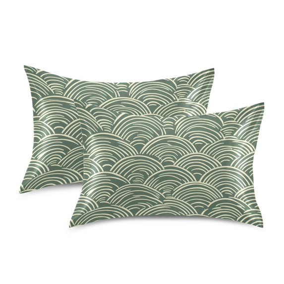 Yayeee Pillowcase Standard Size Set of 2 Satin Wrinkle Resistant Pillow Case, Retro Green Abstract