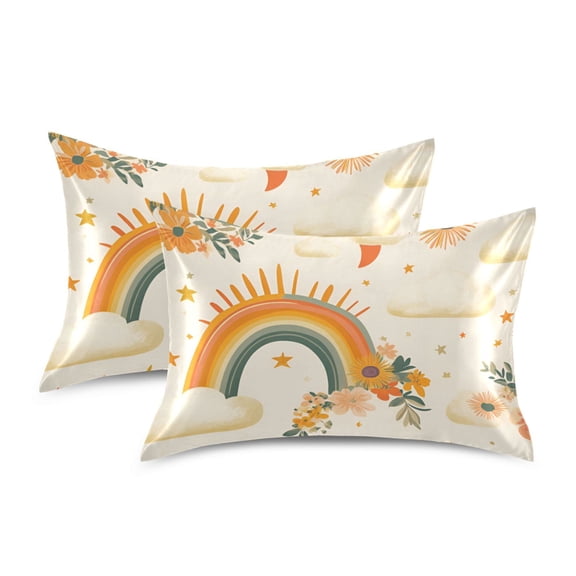 Yayeee Pillowcase Standard Size Set of 2 Satin Wrinkle Resistant Pillow Case, Retro Rainbow