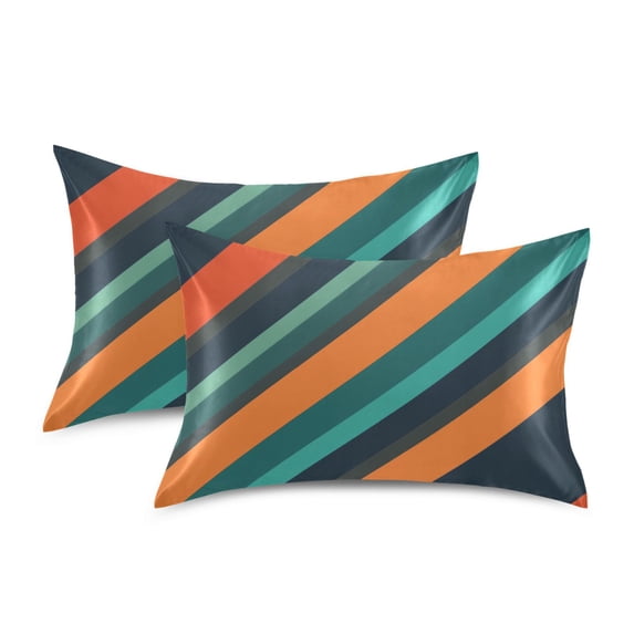 Yayeee Pillowcase Standard Size Set of 2 Satin Wrinkle Resistant Pillow Case, Retro Stripes