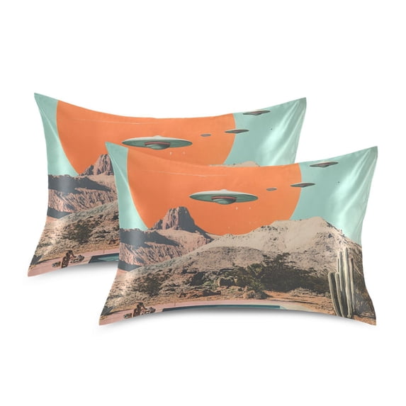 Yayeee Pillowcase Standard Size Set of 2 Satin Wrinkle Resistant Pillow Case, Retro UFO