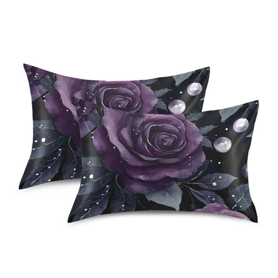 Yayeee Pillowcase Standard Size Set of 2 Satin Wrinkle Resistant Pillow Case, Roses and Pearls