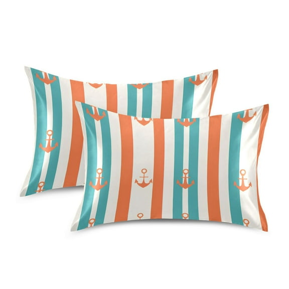Yayeee Pillowcase Standard Size Set of 2 Satin Wrinkle Resistant Pillow Case, Simple Nautical Pattern