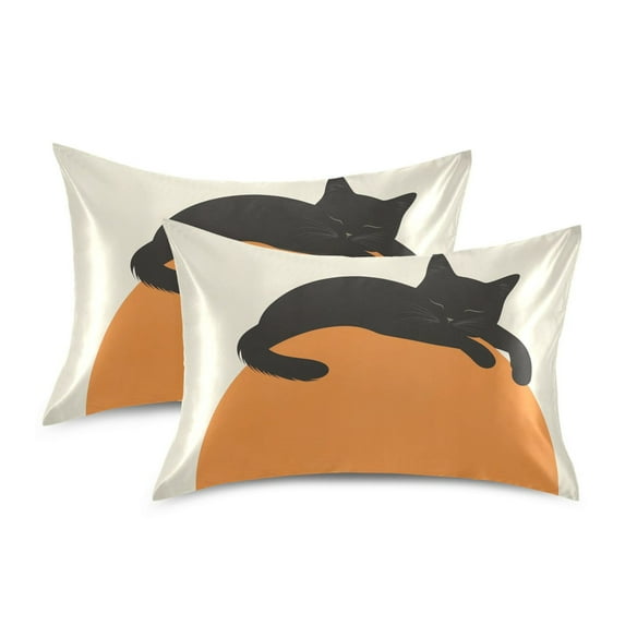 Yayeee Pillowcase Standard Size Set of 2 Satin Wrinkle Resistant Pillow Case, Sleeping Black Cat