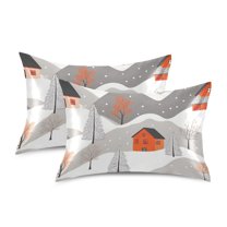 Yayeee Pillowcase Standard Size Set of 2 Satin Wrinkle Resistant Pillow Case, Snow Cartoon Houses