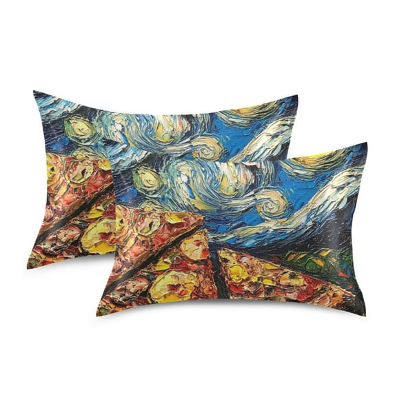 Yayeee Pillowcase Standard Size Set of 2 Satin Wrinkle Resistant Pillow Case, Starry Pizza