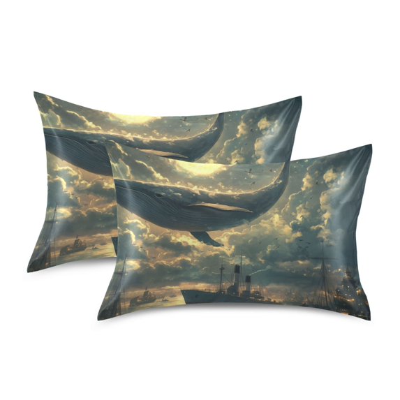 Yayeee Pillowcase Standard Size Set of 2 Satin Wrinkle Resistant Pillow Case, Whale and Moon