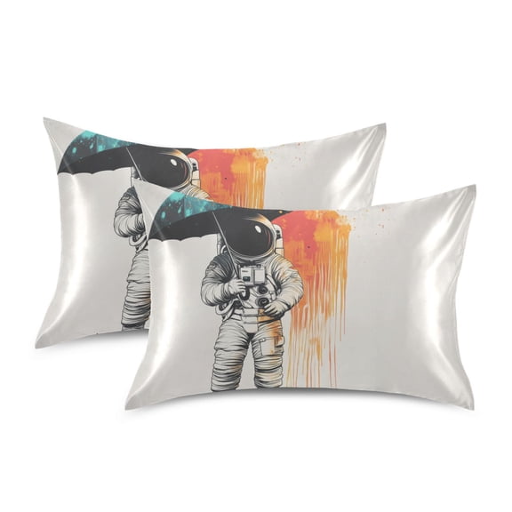 Yayeee Pillowcase Standard Size Set of 2 Satin Wrinkle Resistant Pillow Case, White Astronaut