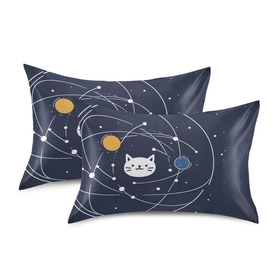 Yayeee Pillowcase Standard Size Set of 2 Satin Wrinkle Resistant Pillow Case, White Cat Planet
