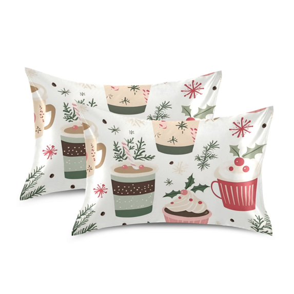 Yayeee Pillowcase Standard Size Set of 2 Satin Wrinkle Resistant Pillow Case, White Christmas Cups