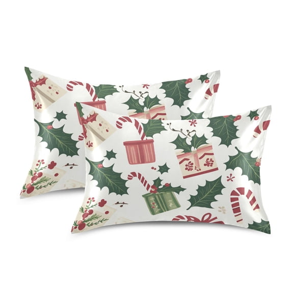 Yayeee Pillowcase Standard Size Set of 2 Satin Wrinkle Resistant Pillow Case, White Christmas Holly