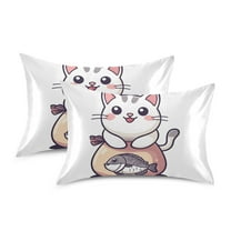 Yayeee Pillowcase Standard Size Set of 2 Satin Wrinkle Resistant Pillow Case, White Cute Cat