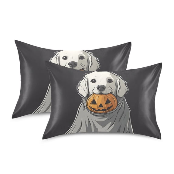 Yayeee Pillowcase Standard Size Set of 2 Satin Wrinkle Resistant Pillow Case, White Halloween Dog
