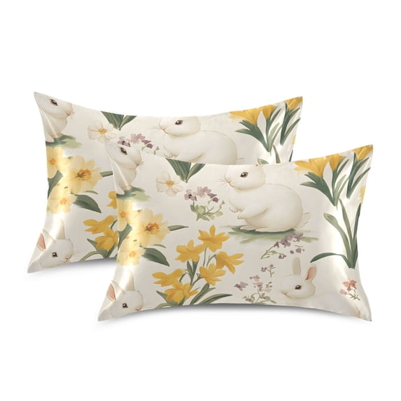 Yayeee Pillowcase Standard Size Set of 2 Satin Wrinkle Resistant Pillow Case, White Rabbits