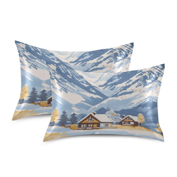 Yayeee Pillowcase Standard Size Set of 2 Satin Wrinkle Resistant Pillow Case, Winter Mountain