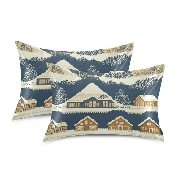 Yayeee Pillowcase Standard Size Set of 2 Satin Wrinkle Resistant Pillow Case, Winter Village