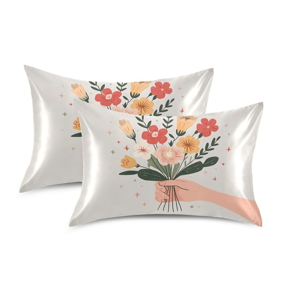 Yayeee Pillowcase Standard Size Set of 2 Satin Wrinkle Resistant Pillow Case, Yellow Cute Flower