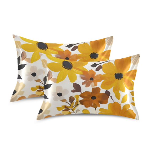 Yayeee Pillowcase Standard Size Set of 2 Satin Wrinkle Resistant Pillow Case, Yellow Flowers