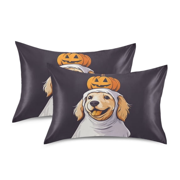 Yayeee Pillowcase Standard Size Set of 2 Satin Wrinkle Resistant Pillow Case, Yellow Halloween Dog