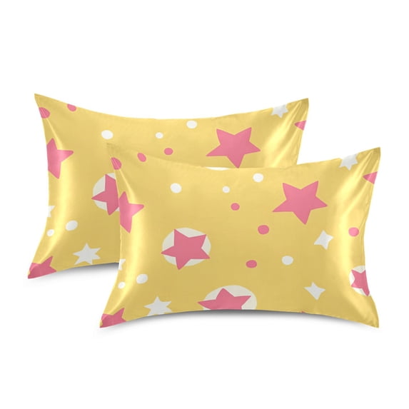 Yayeee Pillowcase Standard Size Set of 2 Satin Wrinkle Resistant Pillow Case, Yellow Stars