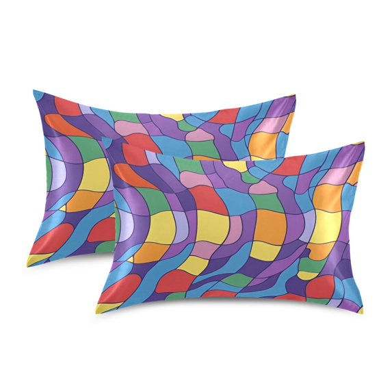 Yayeee Pillowcase Standard Size Set of 2 Satin Wrinkle Resistant Pillow Case, Yellow Wavy Plaid