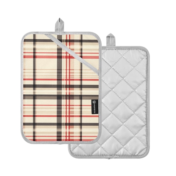 Yayeee Pot Holders Kitchen Heat Resistant with Pockets 7"x9.8" Cotton Oven Cooking Hot Pads, Black Tartan