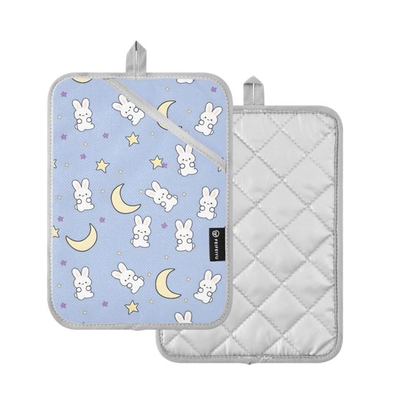 Yayeee Pot Holders Kitchen Heat Resistant with Pockets 7"x9.8" Cotton Oven Cooking Hot Pads, Blue Cartoon Rabbit Pattern