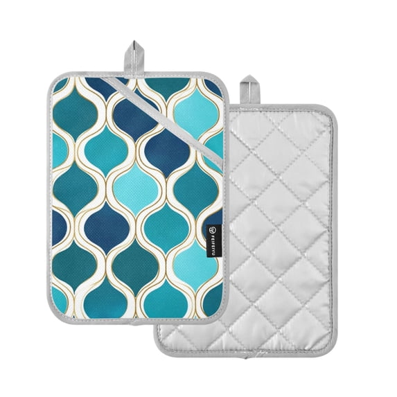 Yayeee Pot Holders Kitchen Heat Resistant with Pockets 7"x9.8" Cotton Oven Cooking Hot Pads, Blue Geometric Pattern